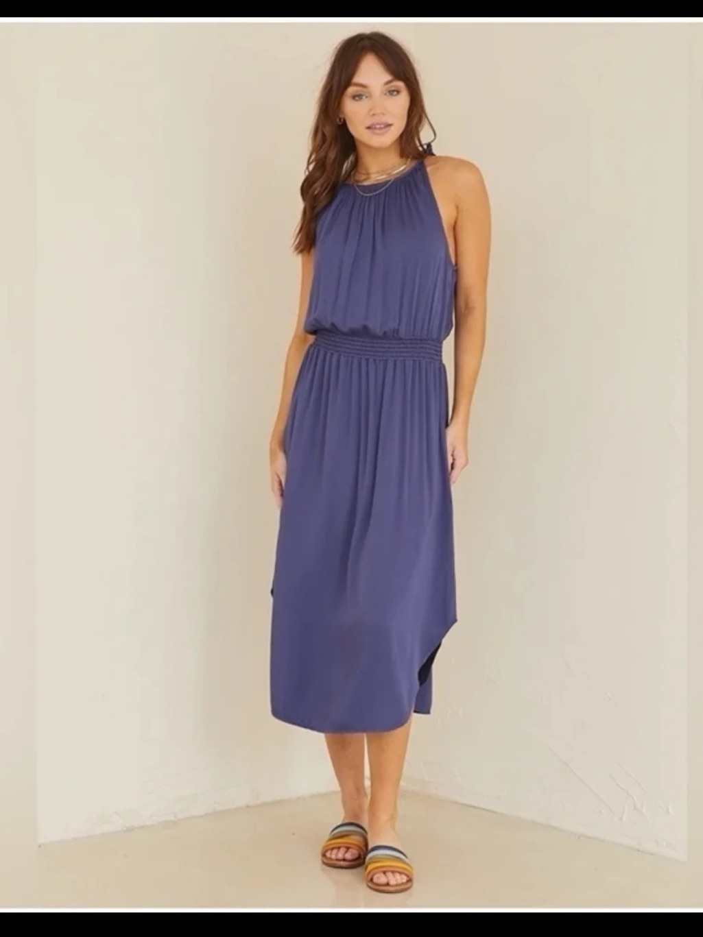 Bella Dahl Santorini Smocked Waist Midi Dress Size Medium